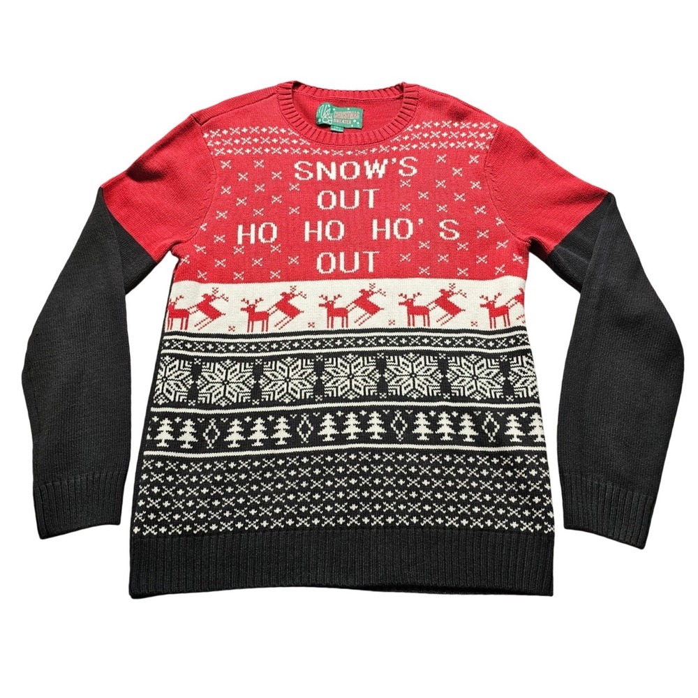 Ugly Christmas Sweater Snows Out Ho Hos Out Medium Red Black Funny Holiday Mens